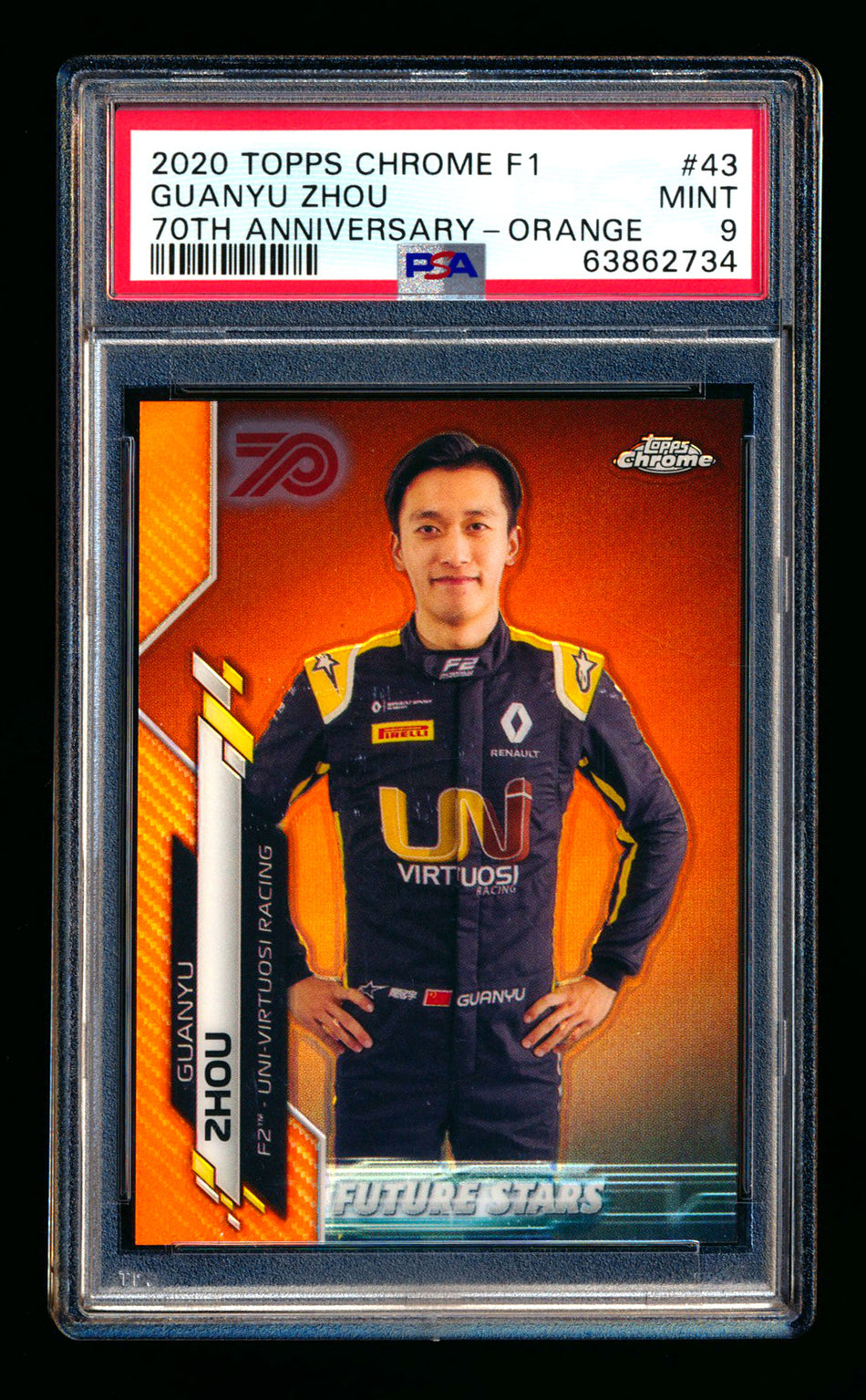 2020 Topps Chrome F1 #43 Guanyu Zhou RC 70th Anniversary Orange Refractor PSA 9 ** (SOLD eBay - $149.00 - 10/28/2025) **