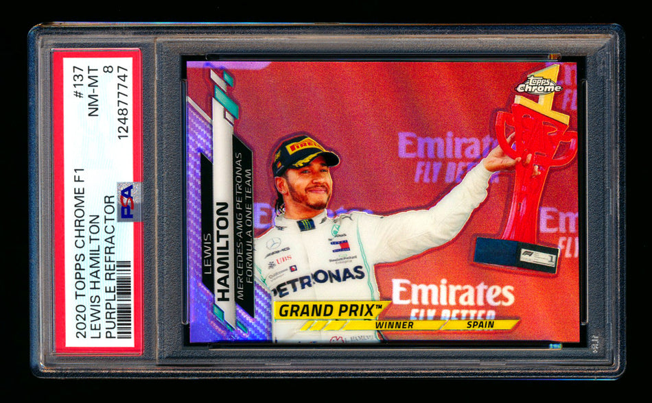 2020 Topps Chrome F1 #137 Lewis Hamilton RC Purple Refractor #129/399 PSA 8