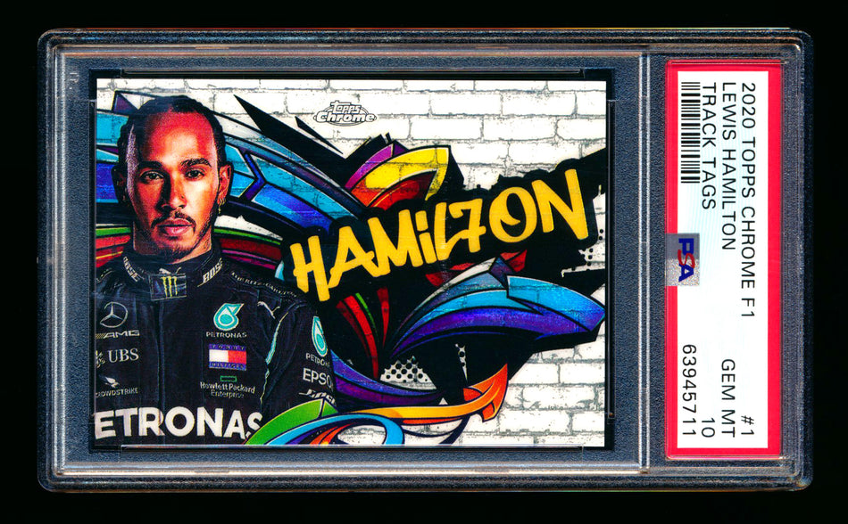 2020 Topps Chrome F1 Track Tags #TT-1 Lewis "Hamil7on" Hamilton RC Refractor PSA 10