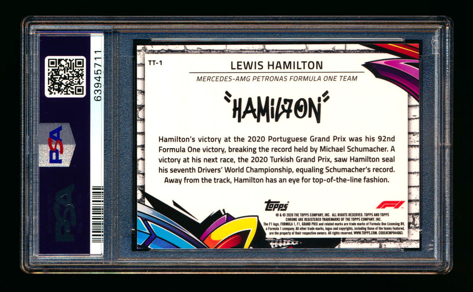 2020 Topps Chrome F1 Track Tags #TT-1 Lewis "Hamil7on" Hamilton RC Refractor PSA 10