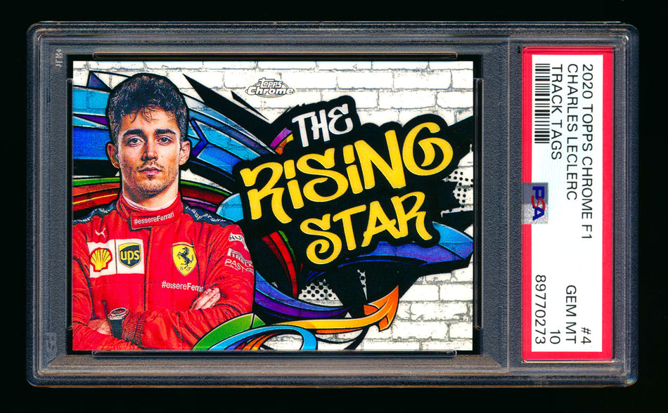 2020 Topps Chrome F1 Track Tags #TT-4 Charles "The Rising Star" Leclerc RC Refractor PSA 10