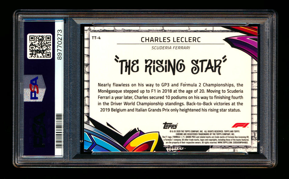 2020 Topps Chrome F1 Track Tags #TT-4 Charles "The Rising Star" Leclerc RC Refractor PSA 10