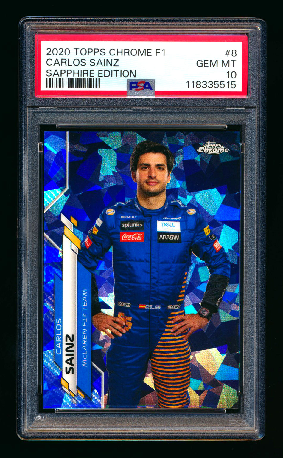 2020 Topps Chrome Sapphire F1 #8 Carlos Sainz RC Refractor Portrait PSA 10