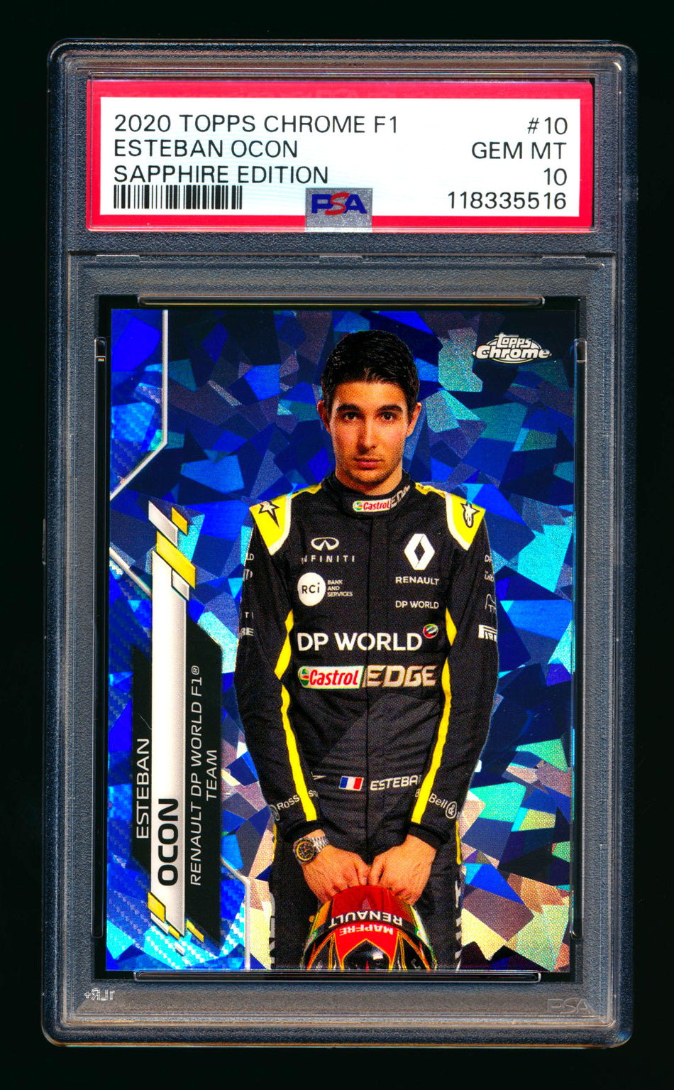 2020 Topps Chrome Sapphire F1 #10 Esteban Ocon RC Refractor Portrait PSA 10