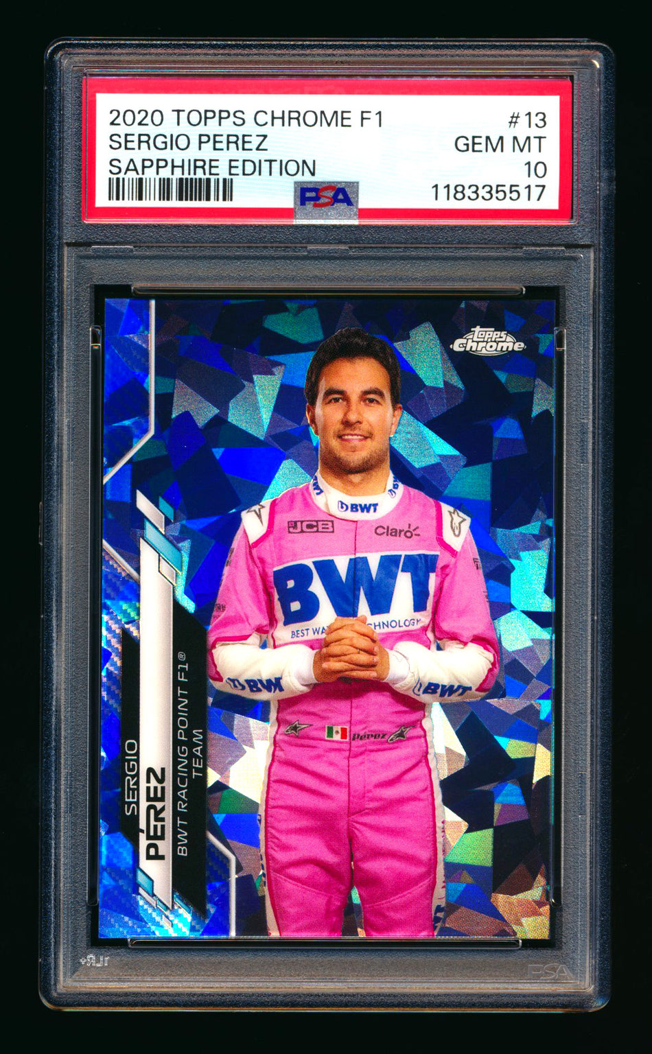 2020 Topps Chrome Sapphire F1 #13 Sergio Perez RC Refractor Portrait PSA 10