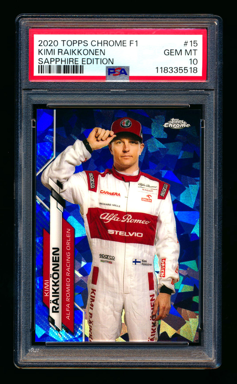 2020 Topps Chrome Sapphire F1 #15 Kimi Raikkonen RC Refractor Portrait PSA 10