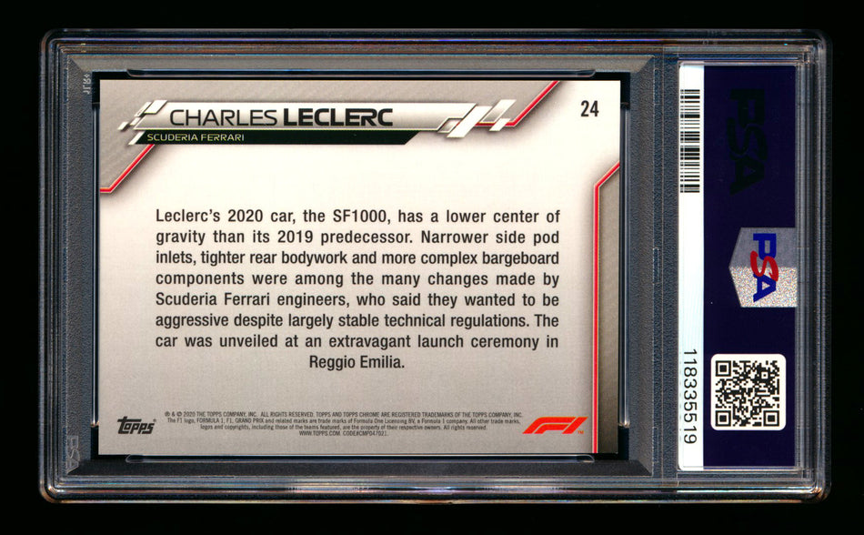 2020 Topps Chrome Sapphire F1 #24 Charles Leclerc RC Refractor PSA 10