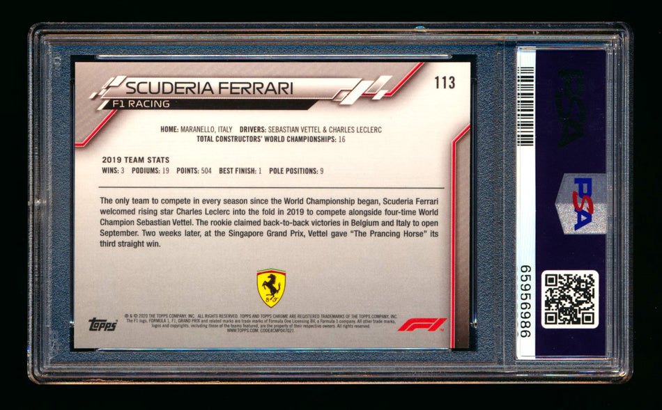 2020 Topps Chrome Sapphire F1 #113 Scuderia Ferrari Team Logo RC Refractor PSA 10