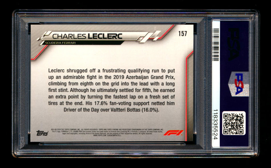 2020 Topps Chrome Sapphire F1 #157 Charles Leclerc RC Refractor PSA 10
