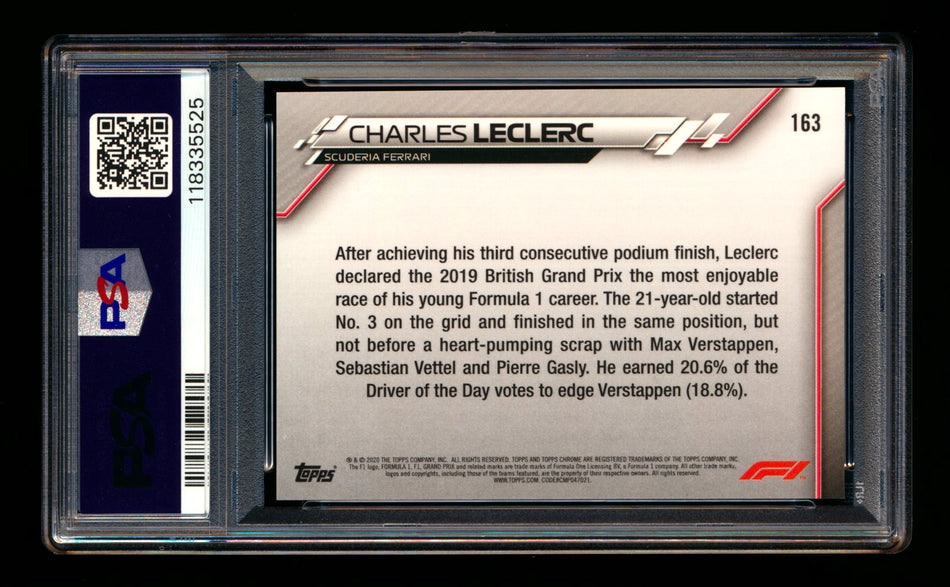 2020 Topps Chrome Sapphire F1 #163 Charles Leclerc RC Refractor PSA 10