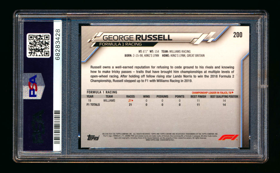2020 Topps Chrome Sapphire F1 #200 George Russell RC Refractor PSA 10