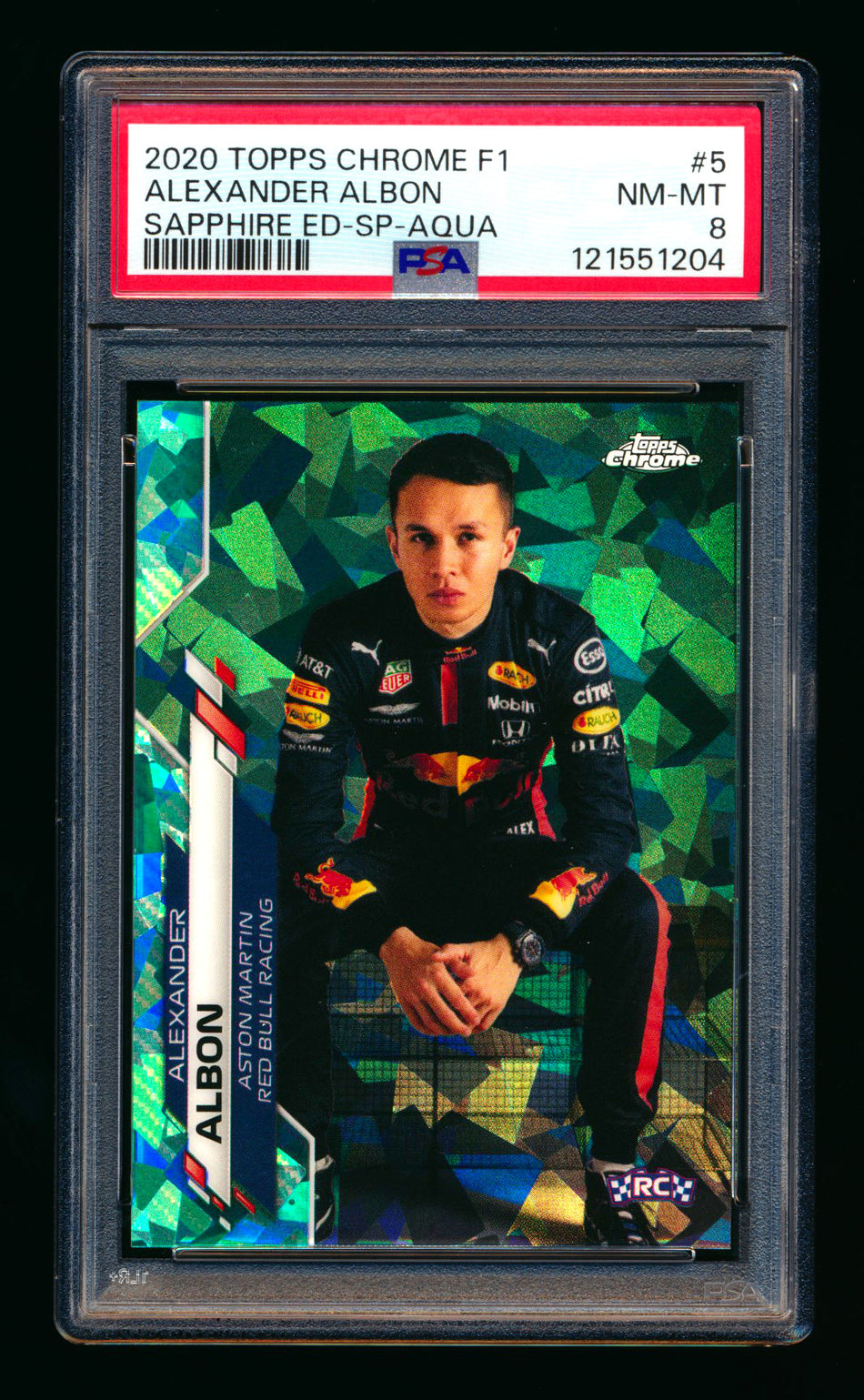 2020 Topps Chrome Sapphire F1 #5 Alexander Albon RC Aqua Refractor Image Variation SP #13/99 PSA 8