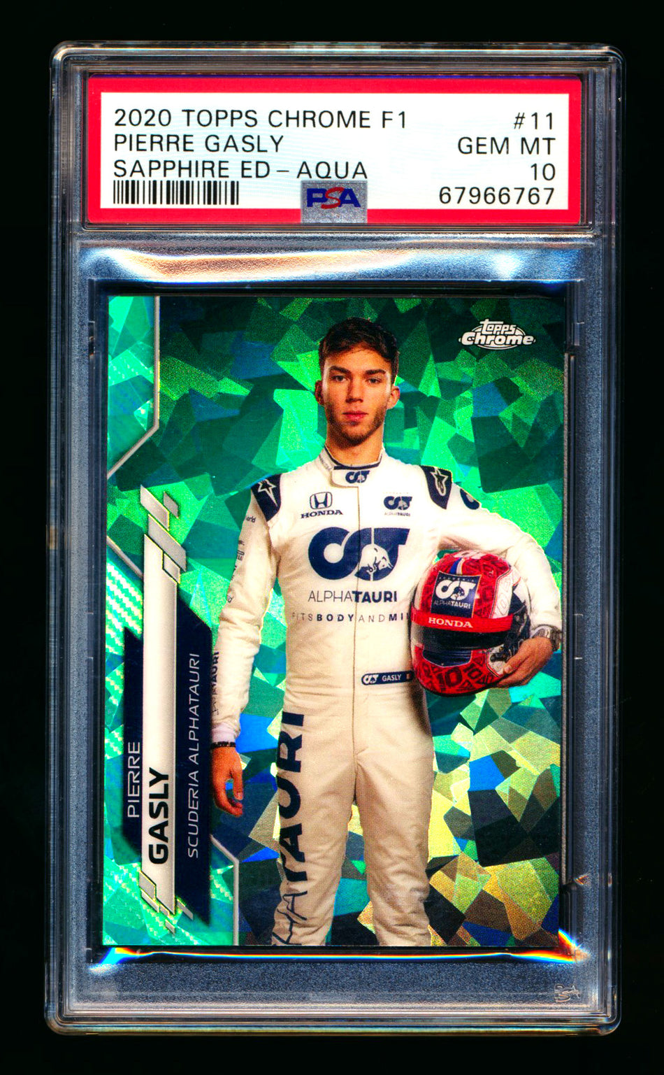 2020 Topps Chrome Sapphire F1 #11 Pierre Gasly RC Aqua Refractor Portrait #64/99 PSA 10