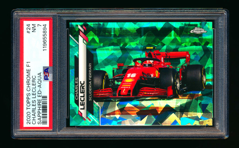 2020 Topps Chrome Sapphire F1 #24 Charles Leclerc RC Aqua Refractor #24/99 PSA 7