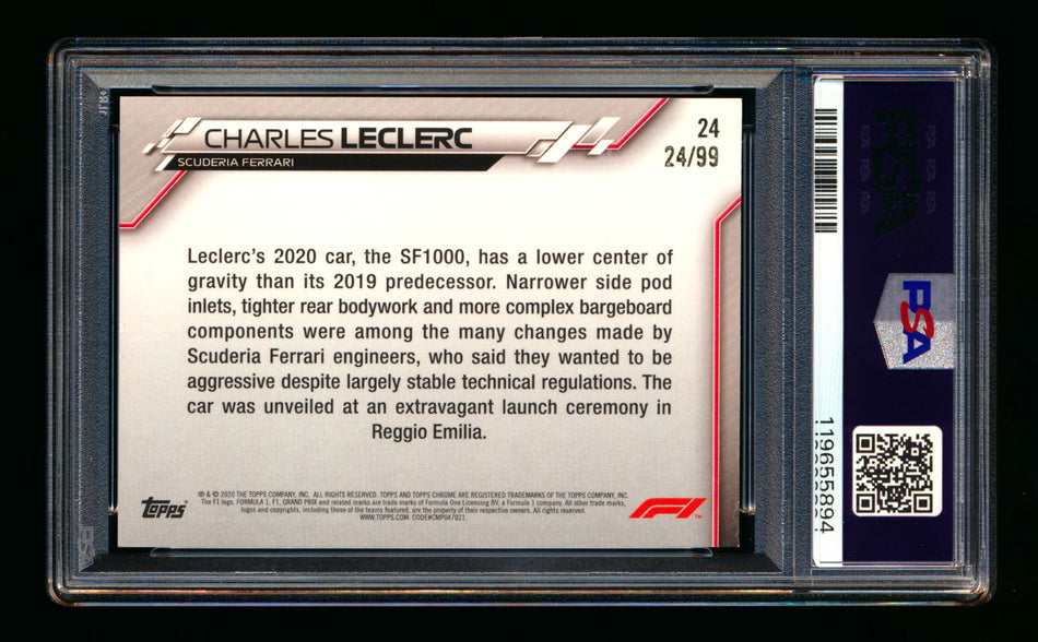 2020 Topps Chrome Sapphire F1 #24 Charles Leclerc RC Aqua Refractor #24/99 PSA 7