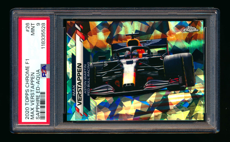 2020 Topps Chrome Sapphire F1 #26 Max Verstappen RC Aqua Refractor #52/99 PSA 9