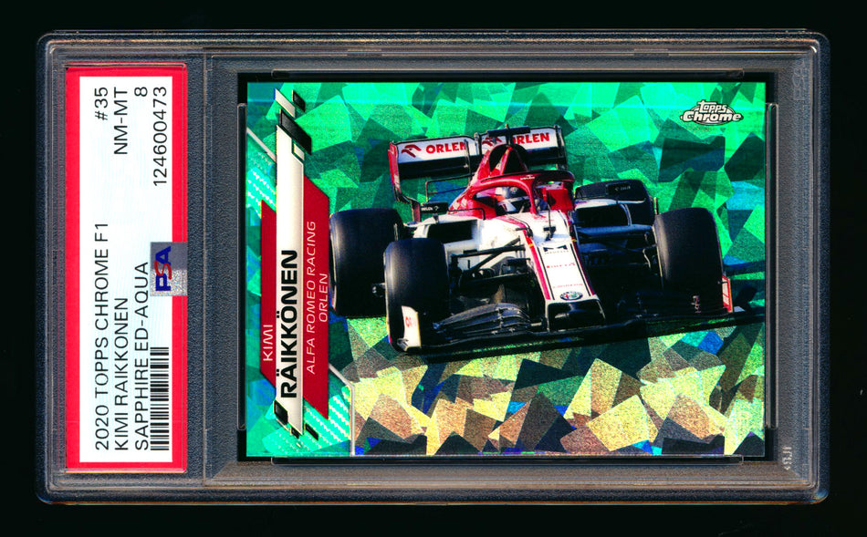 2020 Topps Chrome Sapphire F1 #35 Kimi Raikkonen RC Aqua Refractor #31/99 PSA 8