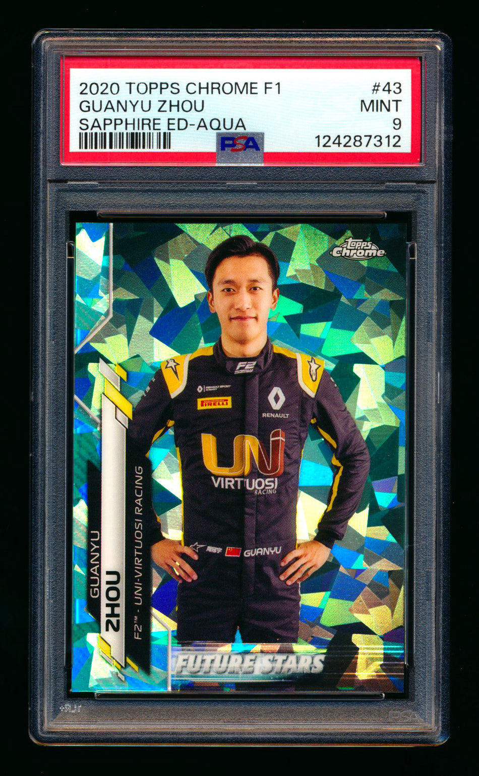 2020 Topps Chrome Sapphire F1 #43 Guanyu Zhou RC Aqua Refractor #92/99 PSA 9