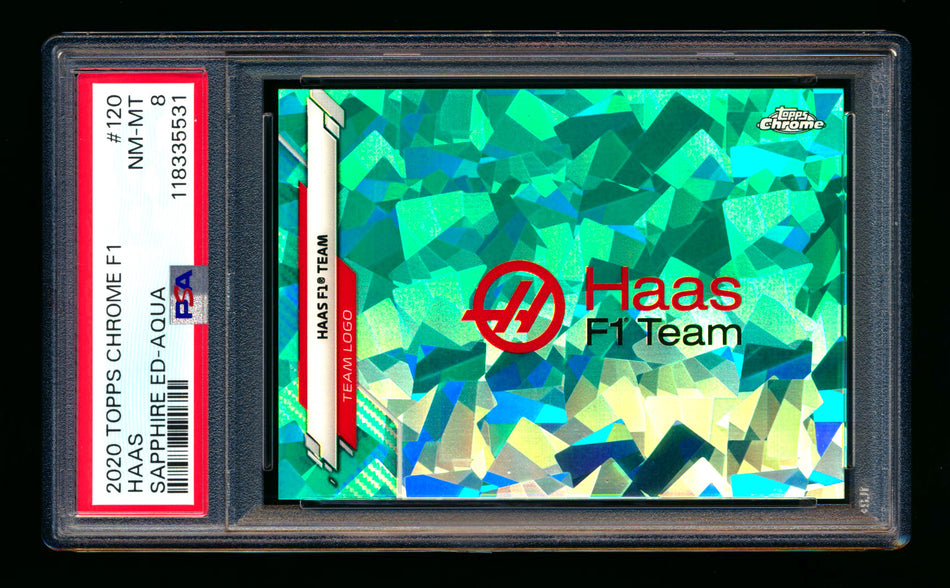 2020 Topps Chrome Sapphire F1 #120 Haas Team Logo RC Aqua Refractor #99/99 PSA 8 (Last #!)