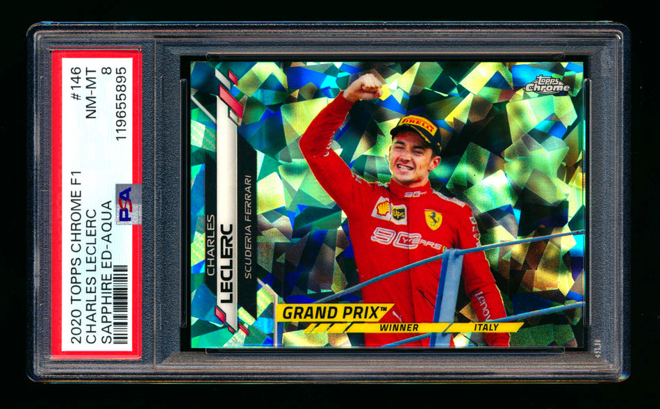 2020 Topps Chrome Sapphire F1 #146 Charles Leclerc RC Aqua Refractor #50/99 PSA 8