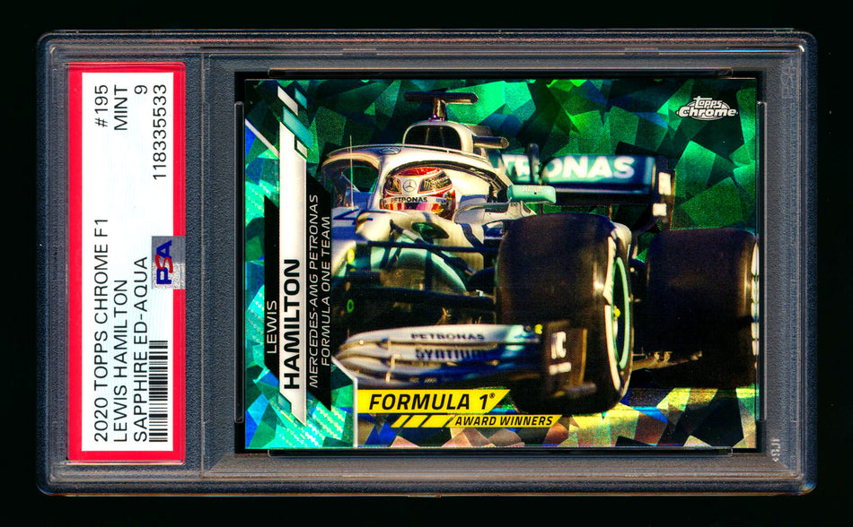 2020 Topps Chrome Sapphire F1 #195 Lewis Hamilton RC Aqua Refractor #52/99 PSA 9