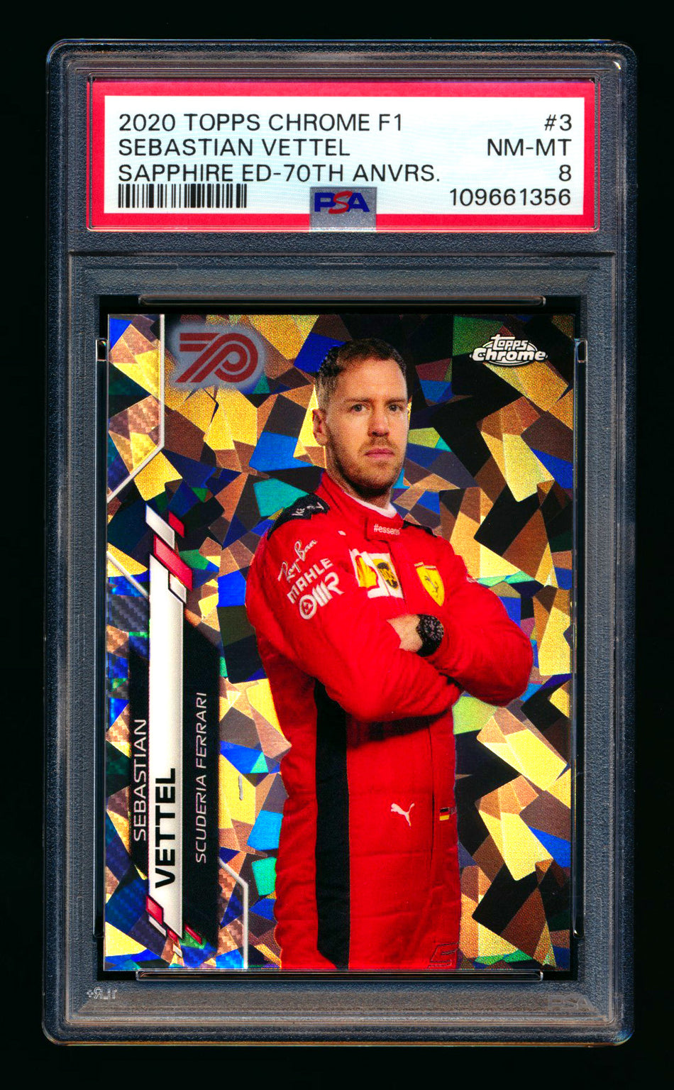 2020 Topps Chrome Sapphire F1 #3 Sebastian Vettel RC 70th Silver Refractor Portrait #67/70 PSA 8