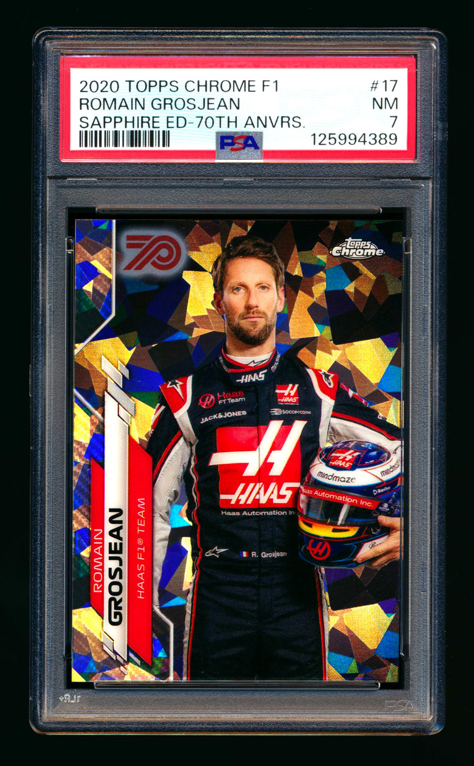 2020 Topps Chrome Sapphire F1 #17 Romain Grosjean RC 70th Silver Refractor Portrait #31/70 PSA 7