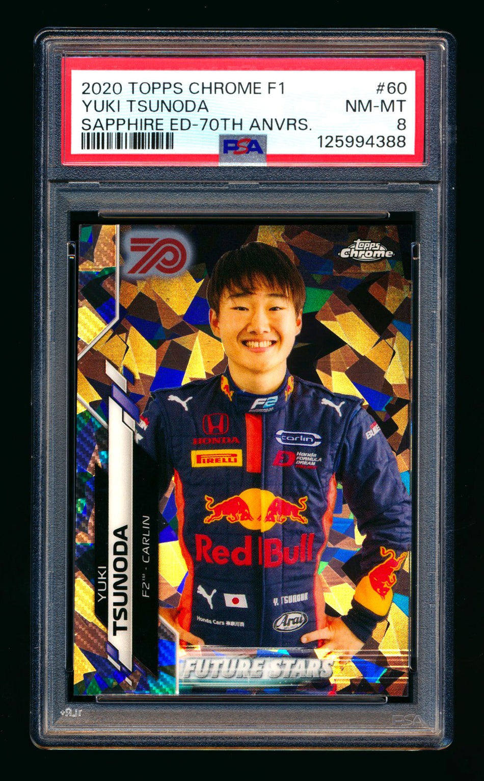 2020 Topps Chrome Sapphire F1 #60 Yuki Tsunoda RC 70th Silver Refractor #03/70 PSA 8