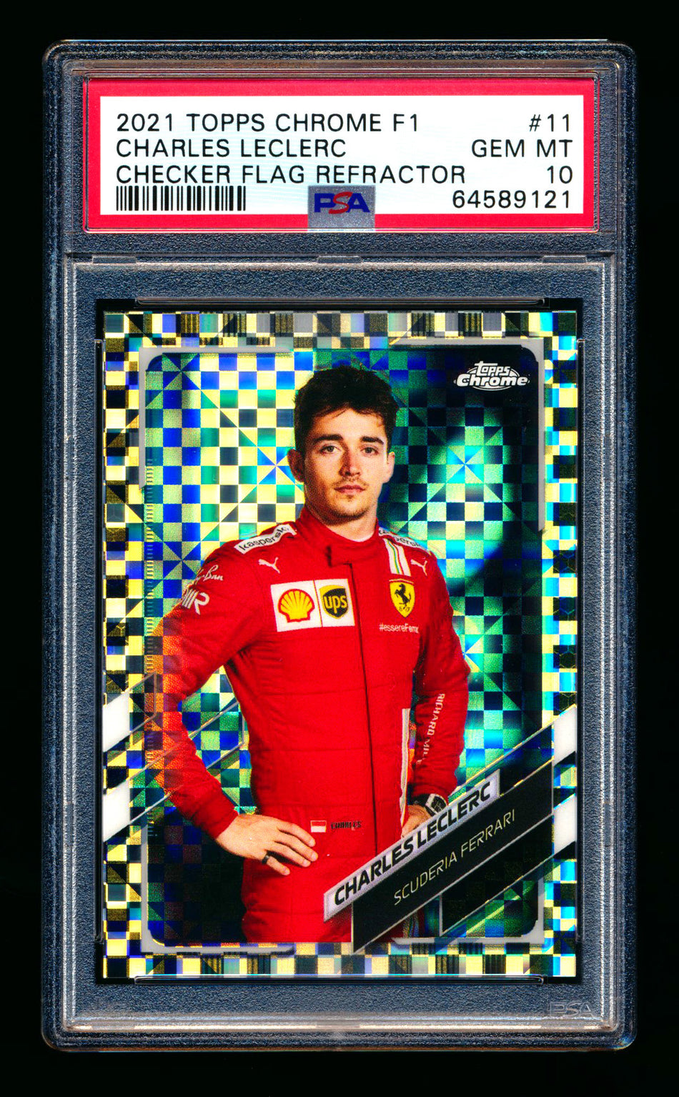 2021 Topps Chrome F1 #11 Charles Leclerc Checker Flag Refractor Portrait PSA 10 ** (SOLD - $45.00 - 2/20/2026) **