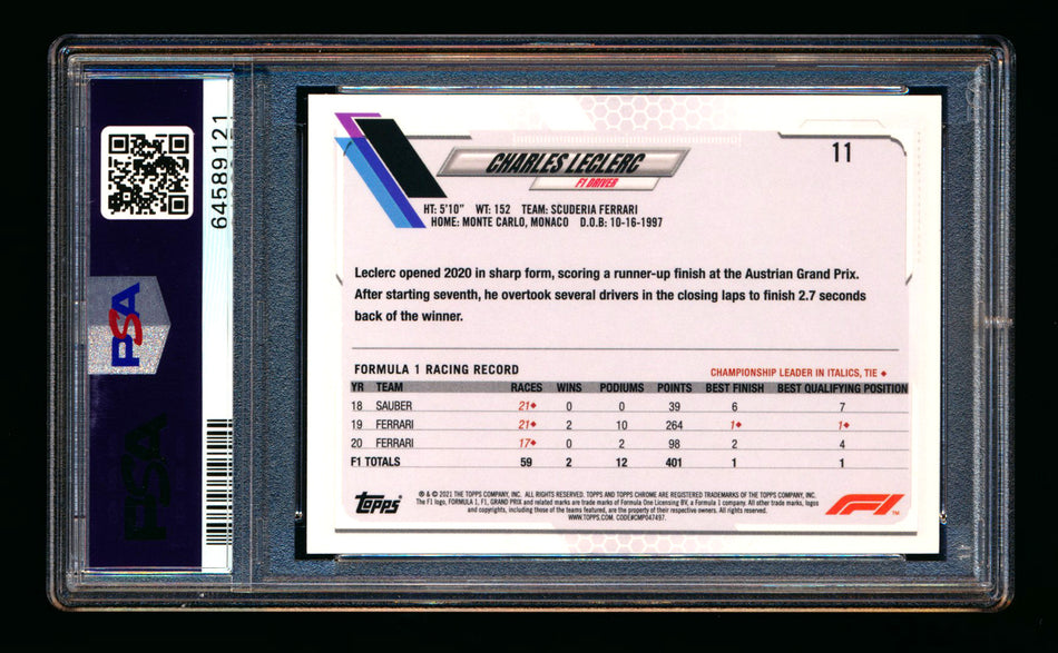 2021 Topps Chrome F1 #11 Charles Leclerc Checker Flag Refractor Portrait PSA 10 ** (SOLD - $45.00 - 2/20/2026) **