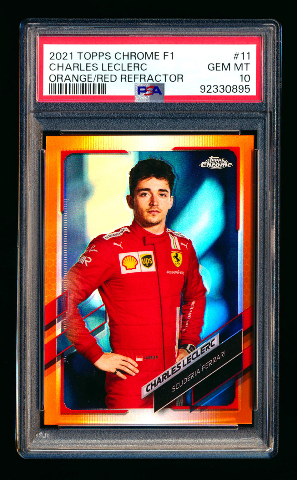 2021 Topps Chrome F1 #11 Charles Leclerc Orange/Red Refractor Portrait PSA 10