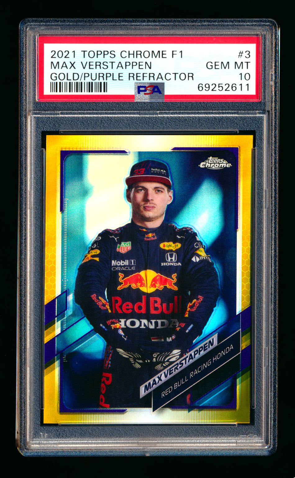 2021 Topps Chrome F1 #3 Max Verstappen Gold/Purple Refractor Portrait PSA 10