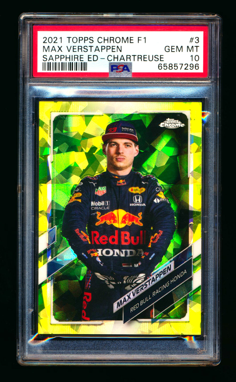 2021 Topps Chrome Sapphire F1 #3 Max Verstappen Chartreuse Refractor Portrait #174/199 PSA 10 ** (SOLD eBay - $140.00 - 12/22/2025) **