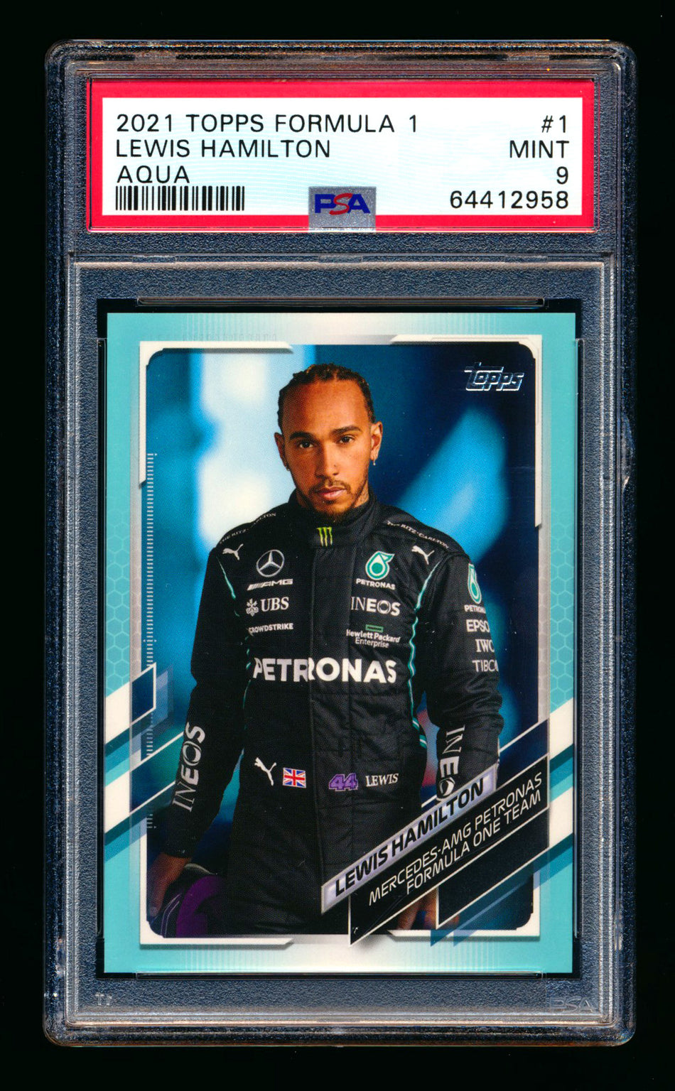 2021 Topps F1 #1 Lewis Hamilton Aqua Portrait #117/199 PSA 9 ** (SOLD eBay - $39.00 - 11/19/2025) **