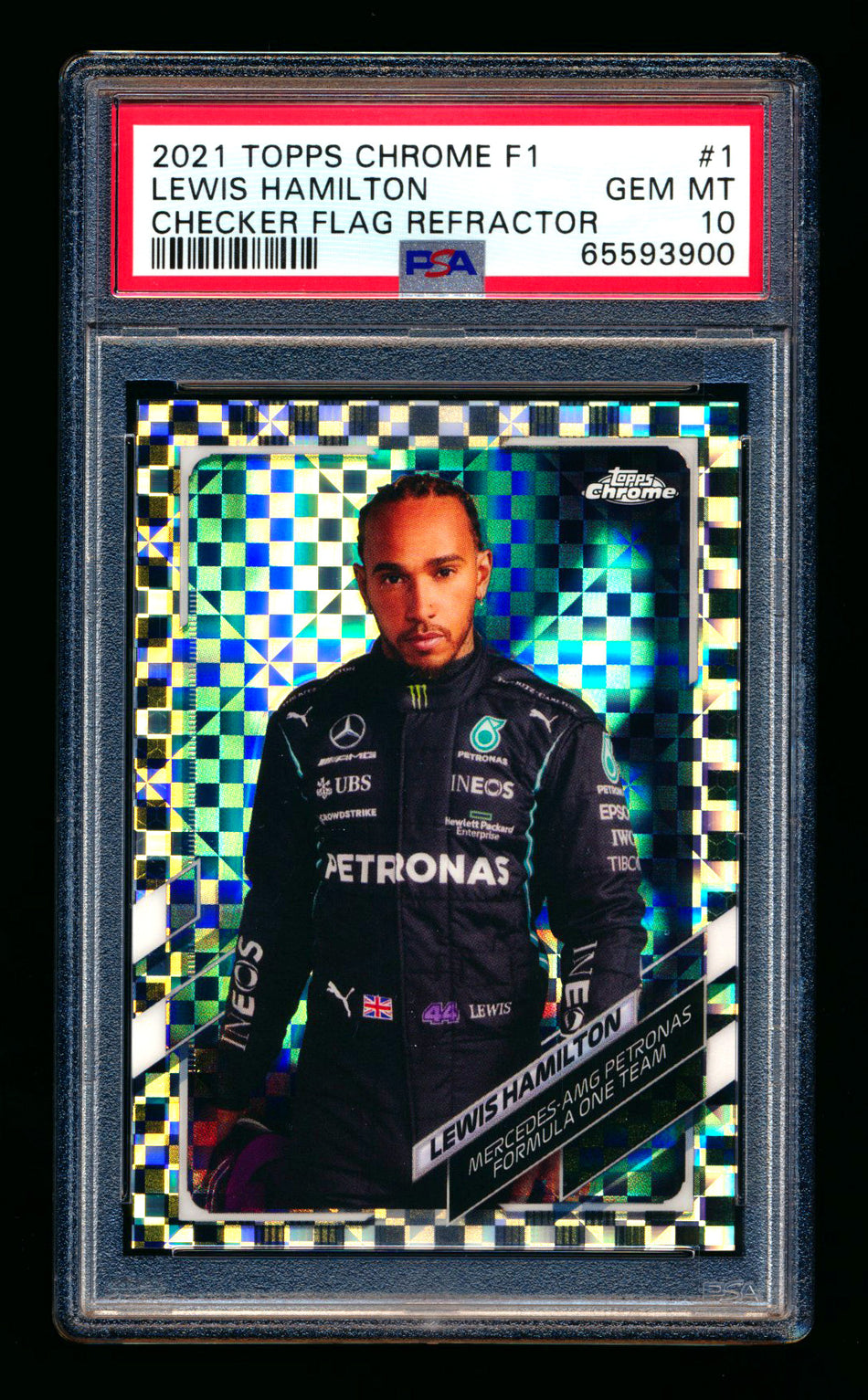 2021 Topps Chrome F1 #1 Lewis Hamilton Checker Flag Refractor Portrait PSA 10