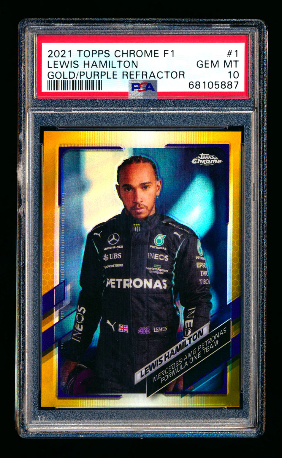 2021 Topps Chrome F1 #1 Lewis Hamilton Gold/Purple Refractor Portrait PSA 10