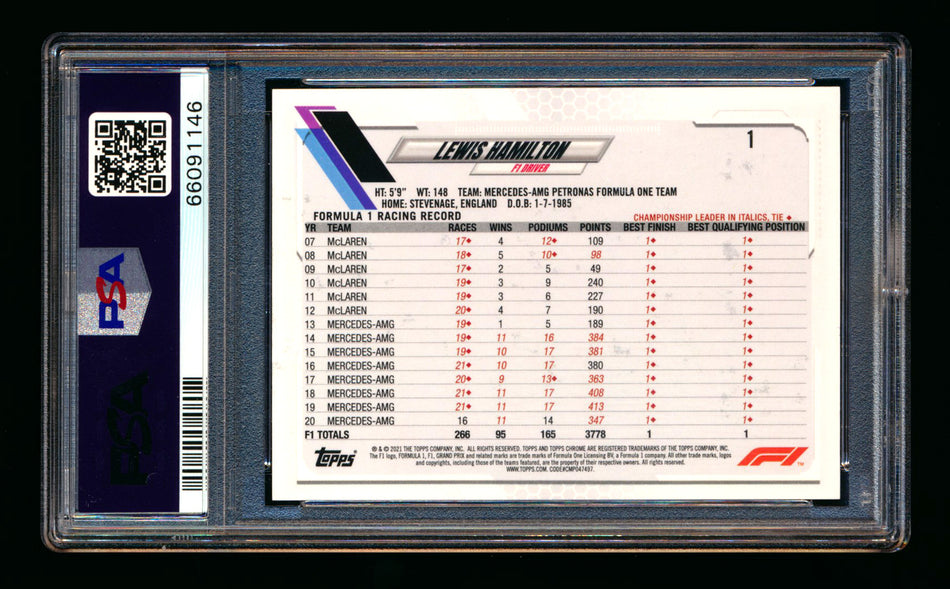 2021 Topps Chrome F1 #1 Lewis Hamilton Orange/Red Refractor Portrait PSA 9