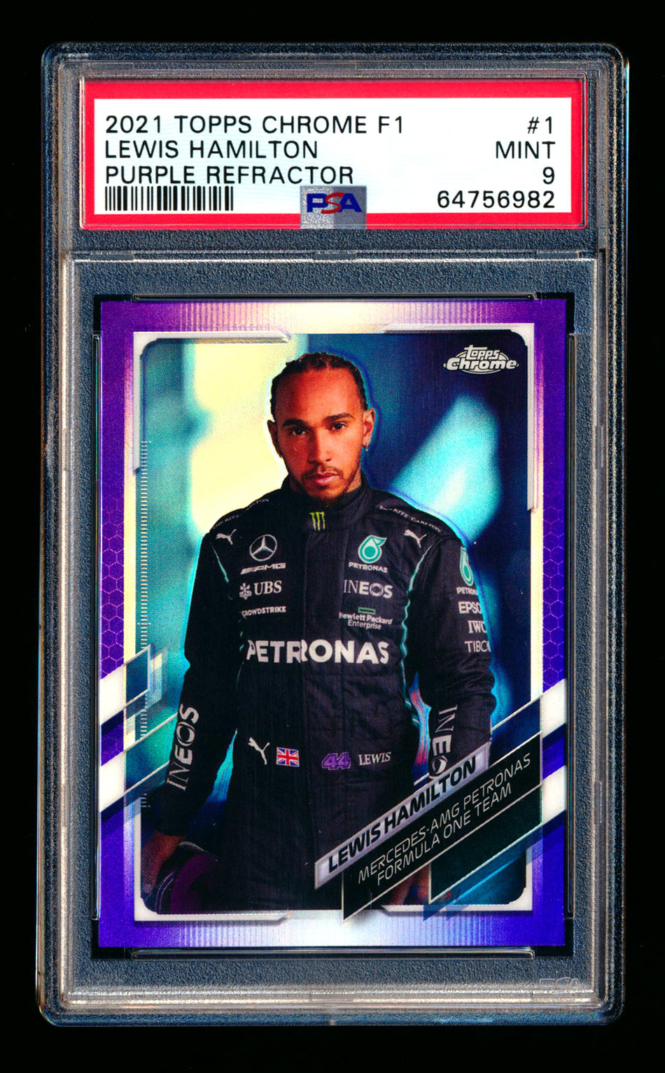 2021 Topps Chrome F1 #1 Lewis Hamilton Purple Refractor Portrait #367/399 PSA 9