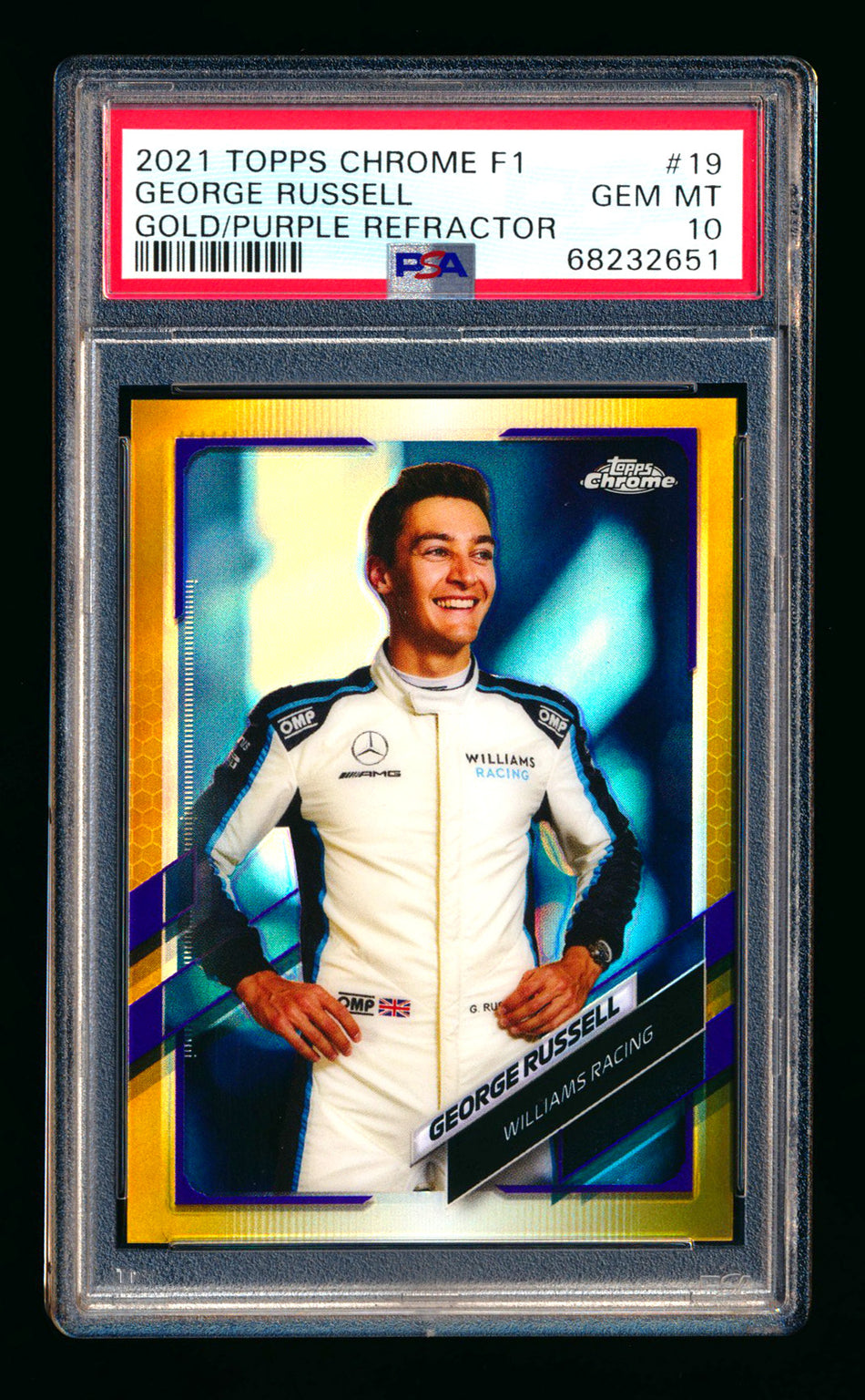 2021 Topps Chrome F1 #19 George Russell Gold/Purple Refractor Portrait PSA 10 ** (SOLD eBay - $59.00 - 11/14/2025) **
