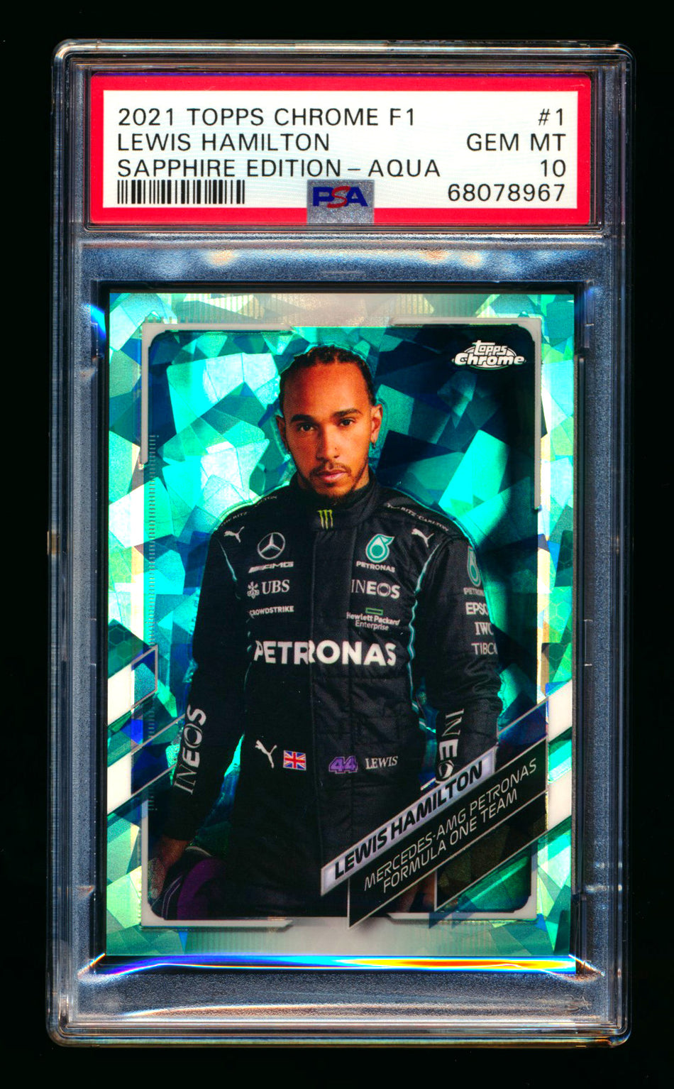 2021 Topps Chrome Sapphire F1 #1 Lewis Hamilton Aqua Refractor Portrait #96/99 PSA 10 ** (SOLD - $239.00 - 11/14/2025) **