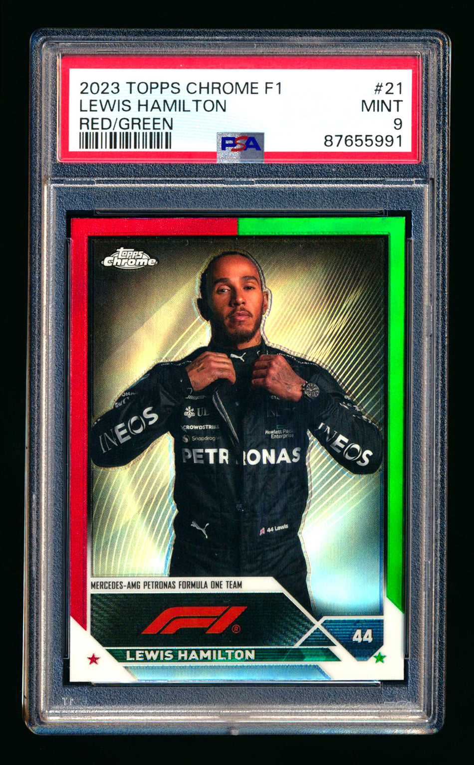 2023 Topps Chrome F1 #21 Lewis Hamilton Red/Green Refractor Portrait PSA 9 ** (SOLD eBay - $79.00 - 12/18/2025) **