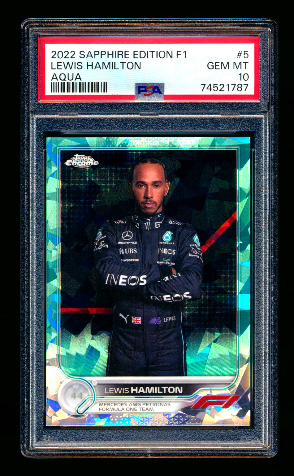 2022 Topps Chrome Sapphire F1 #5 Lewis Hamilton Aqua Refractor Portrait #59/99 PSA 10 ** (SOLD eBay - $149.00 - 12/6/2025) **