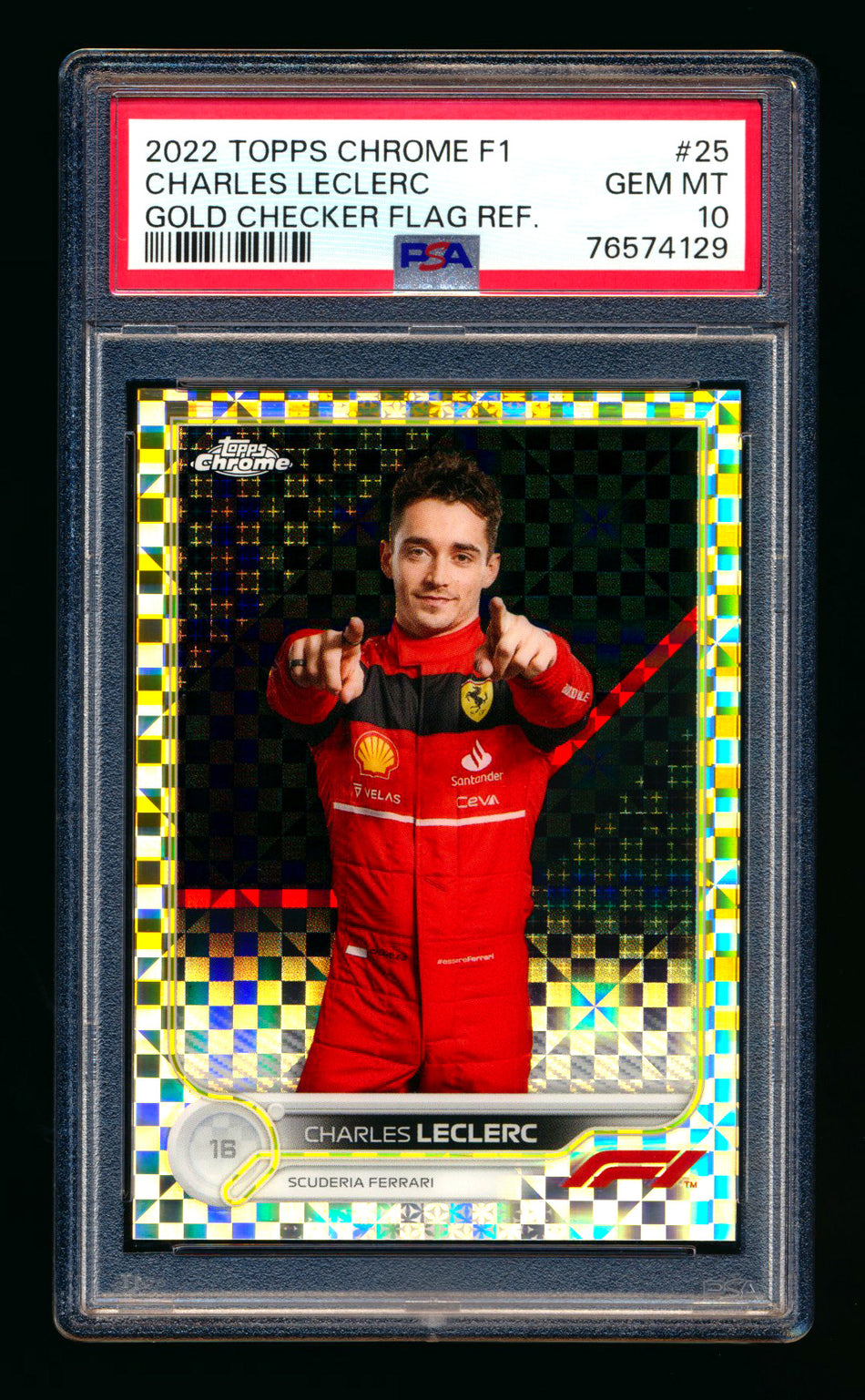 2022 Topps Chrome F1 #25 Charles Leclerc Gold Checker Flag Refractor Portrait #04/50 PSA 10 ** (SOLD eBay - $179.00 - 1/1/2026) **