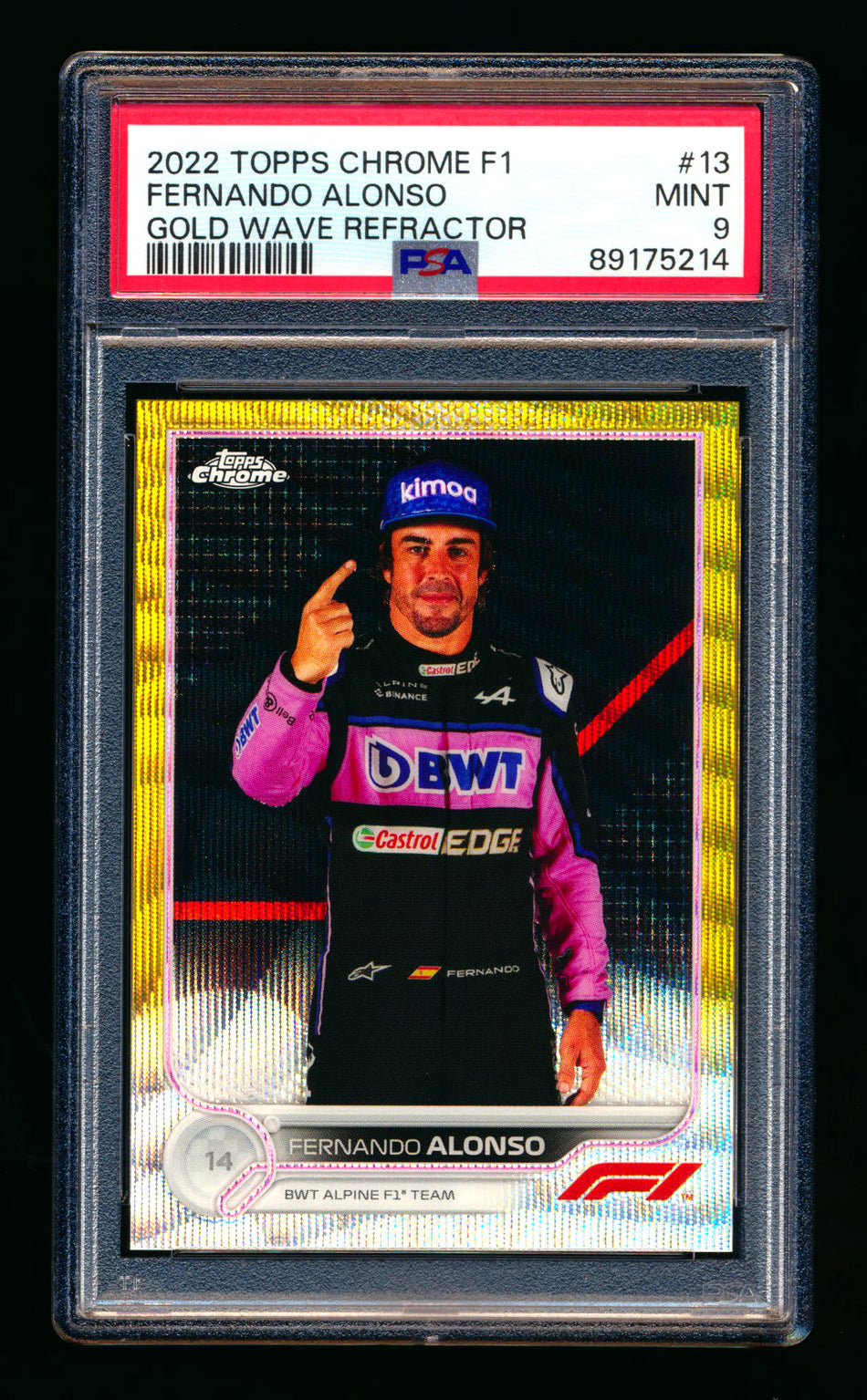 2022 Topps Chrome F1 #13 Fernando Alonso Gold Wave Refractor Portrait #05/50 PSA 9 ** (SOLD eBay - $39.00 - 1/4/2026) **