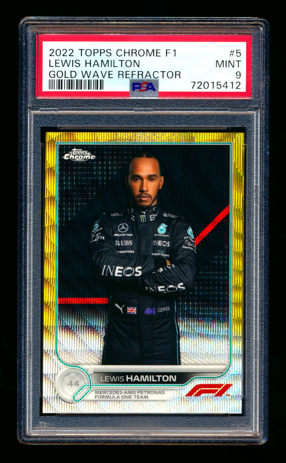 2022 Topps Chrome F1 #5 Lewis Hamilton Gold Wave Refractor Portrait #08/50 PSA 9 ** (SOLD eBay - $125.00 - 11/30/2025) **