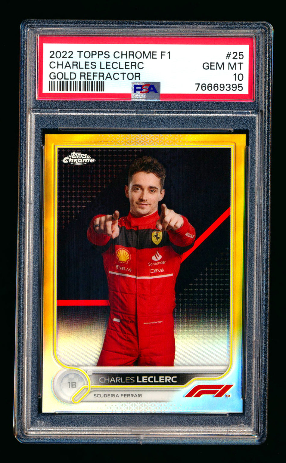 2022 Topps Chrome F1 #25 Charles Leclerc Gold Refractor Portrait #43/50 PSA 10 ** (SOLD eBay - $279.00 - 3/22/2026) **