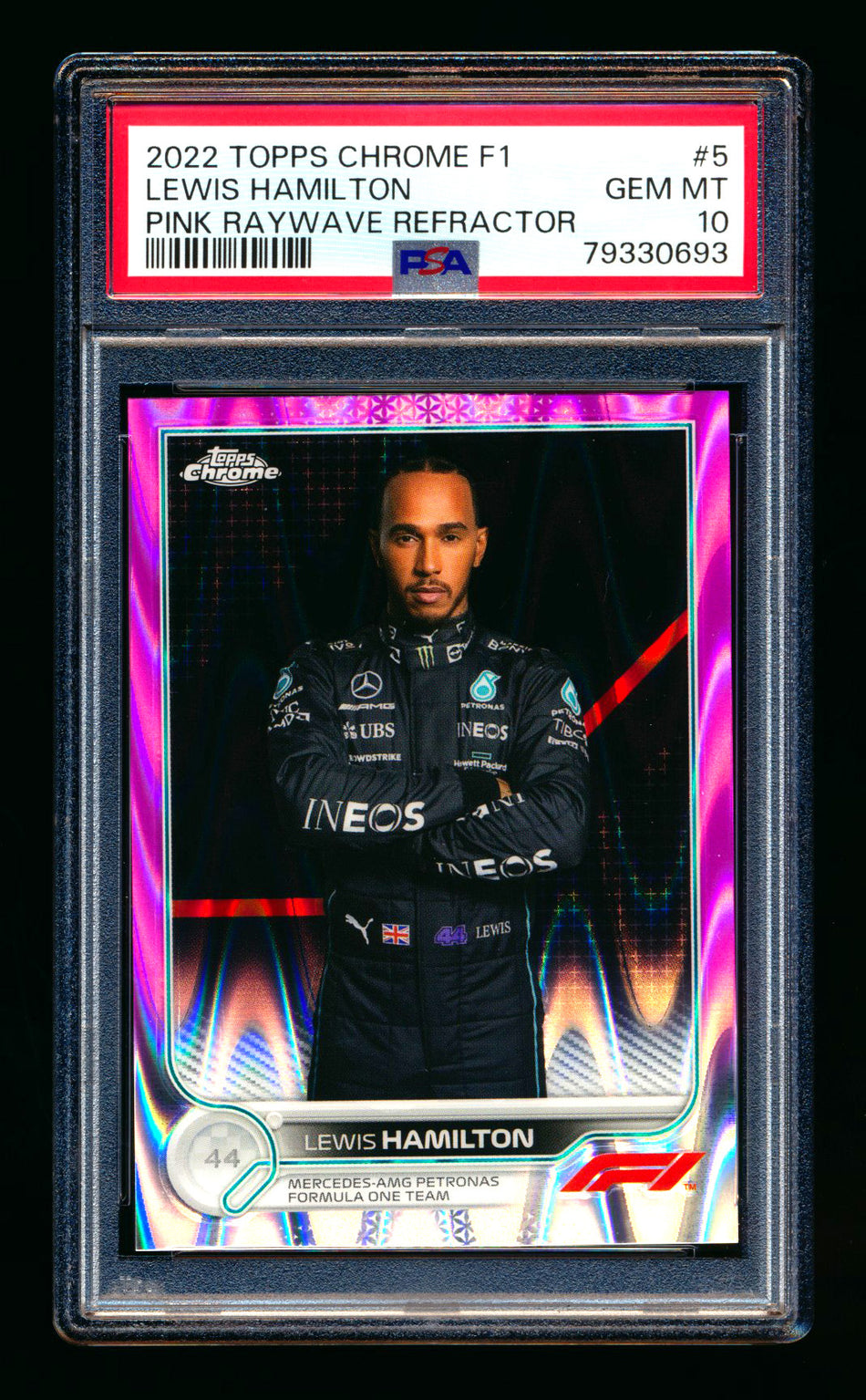 2022 Topps Chrome F1 #5 Lewis Hamilton Pink Raywave Refractor Portrait #05/75 PSA 10