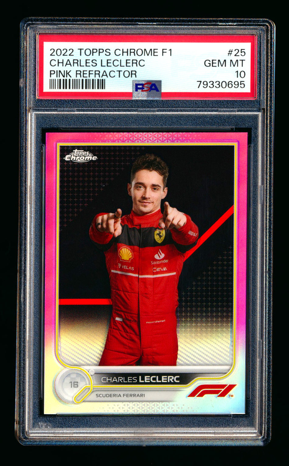 2022 Topps Chrome F1 #25 Charles Leclerc Pink Refractor Portrait #42/75 PSA 10 ** (SOLD eBay - $119.00 - 3/22/2026) **