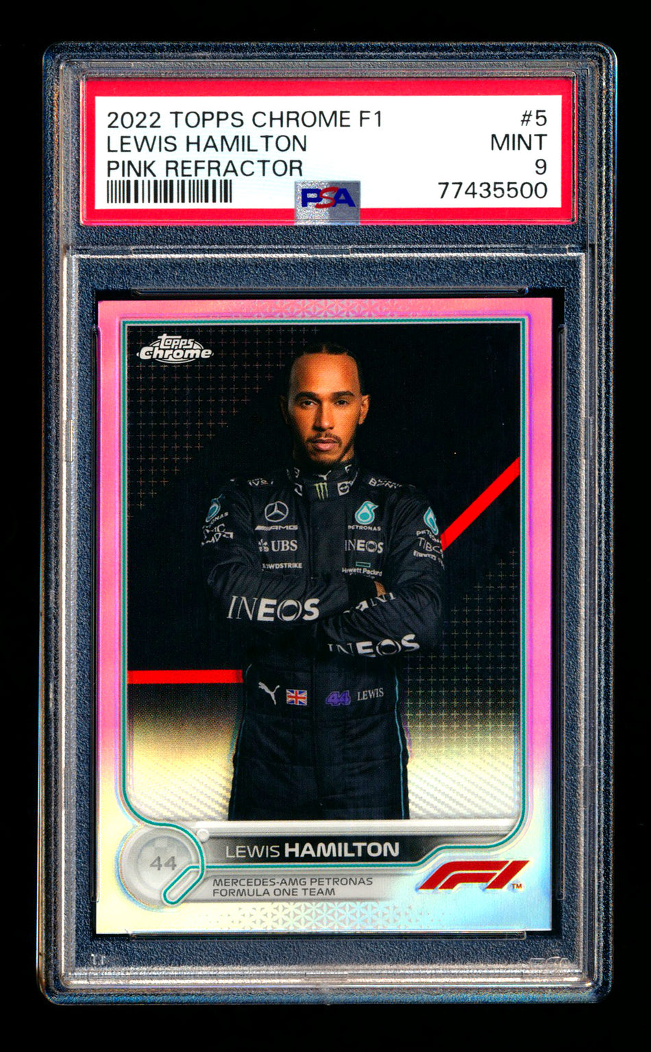 2022 Topps Chrome F1 #5 Lewis Hamilton Pink Refractor Portrait #28/75 PSA 9 ** (SOLD - $65.00 - 2/20/2026) **