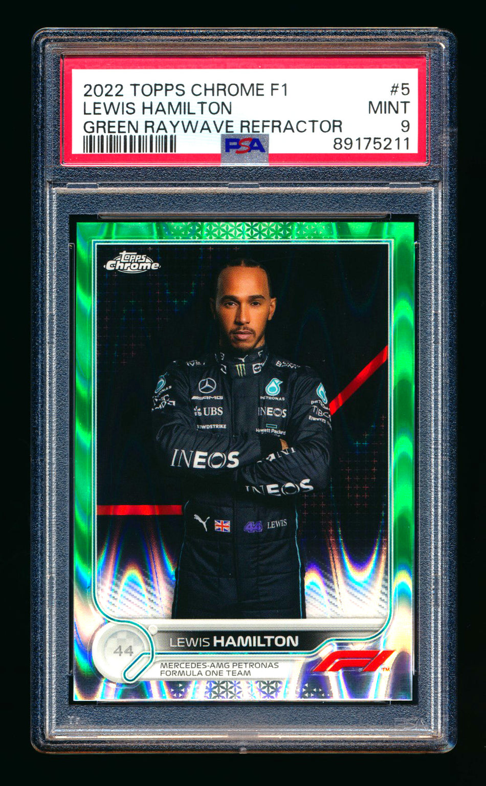 2022 Topps Chrome F1 #5 Lewis Hamilton Green Raywave Refractor Portrait #24/99 PSA 9 ** (SOLD eBay - $55.00 - 5/16/2026) **